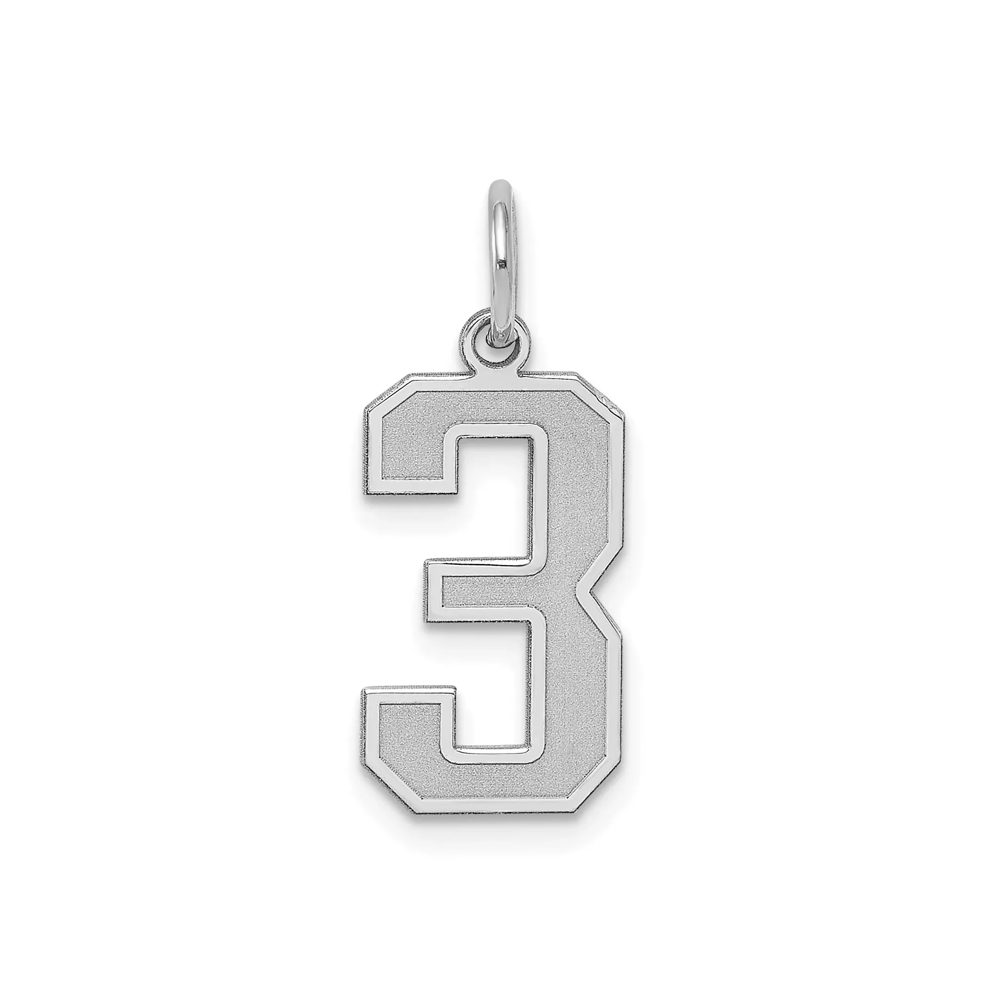 Sterling Silver Pendant, Bold Number 3 Charm with Satin Finish, Varsity Style Unisex Jewelry