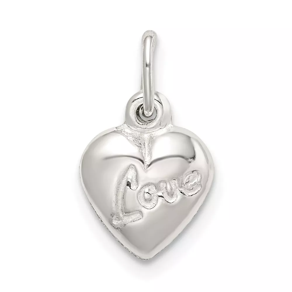 Sterling Silver Polished LOVE Reversible Puff Heart Charm