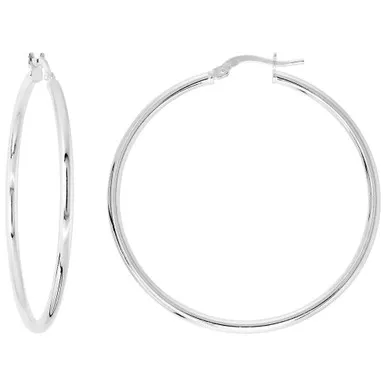 Sterling Silver PolishedPlain Hollow Hoop Earrings 2mm by 40mm