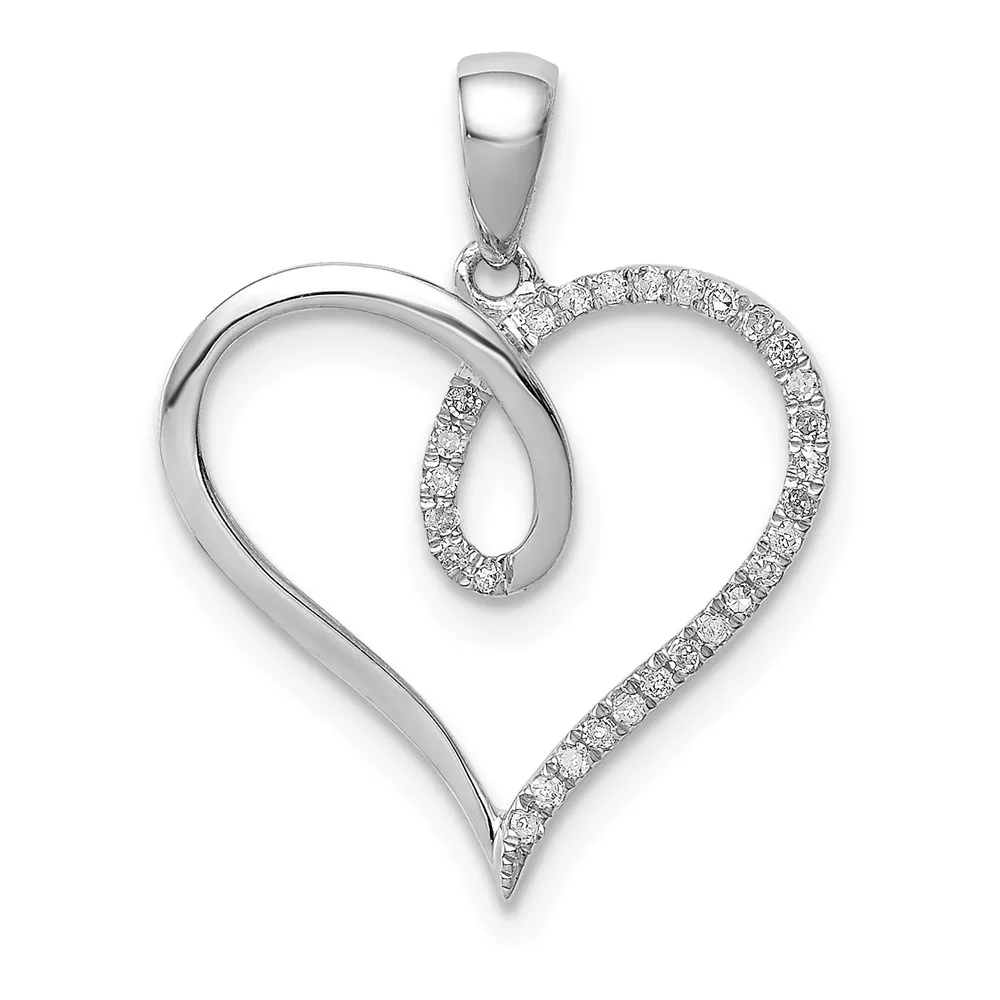 Sterling Silver Rhodium Diam. Heart Pendant