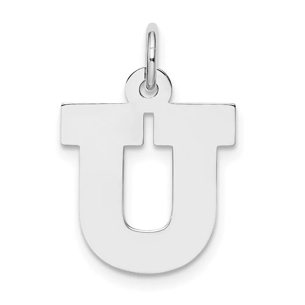 Sterling Silver Rhodium-plated Block Letter U Initial Charm