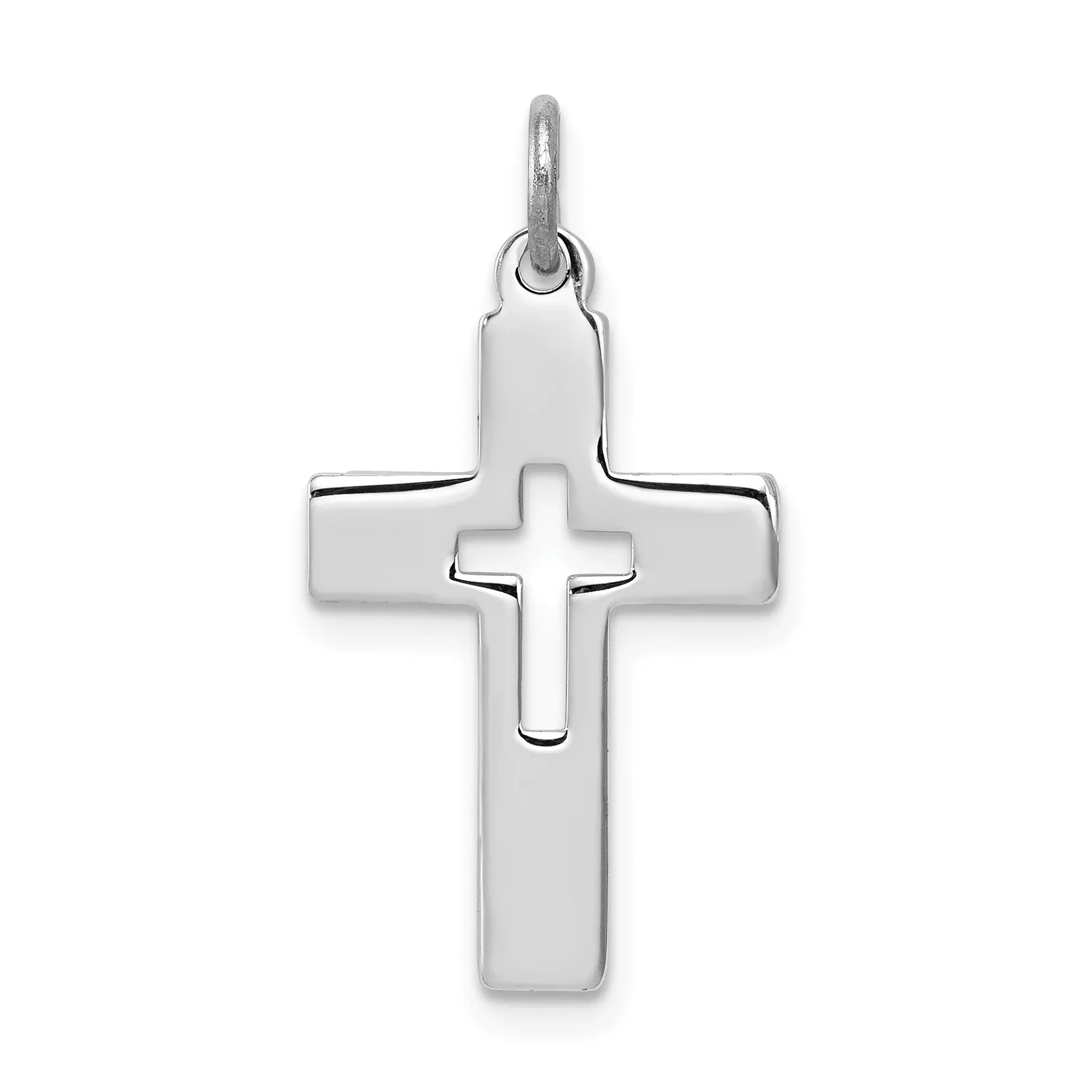 Sterling Silver Rhodium-Plated Cross Charm with Polished Finish, 925 Solid
