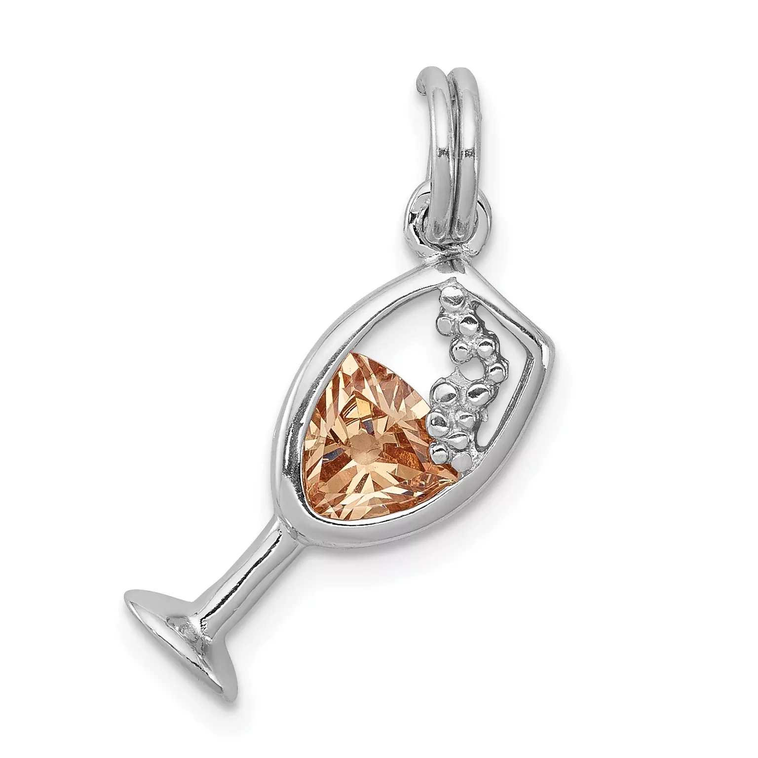 Sterling Silver Rhodium-Plated CZ Champagne Charm with Polished Finish