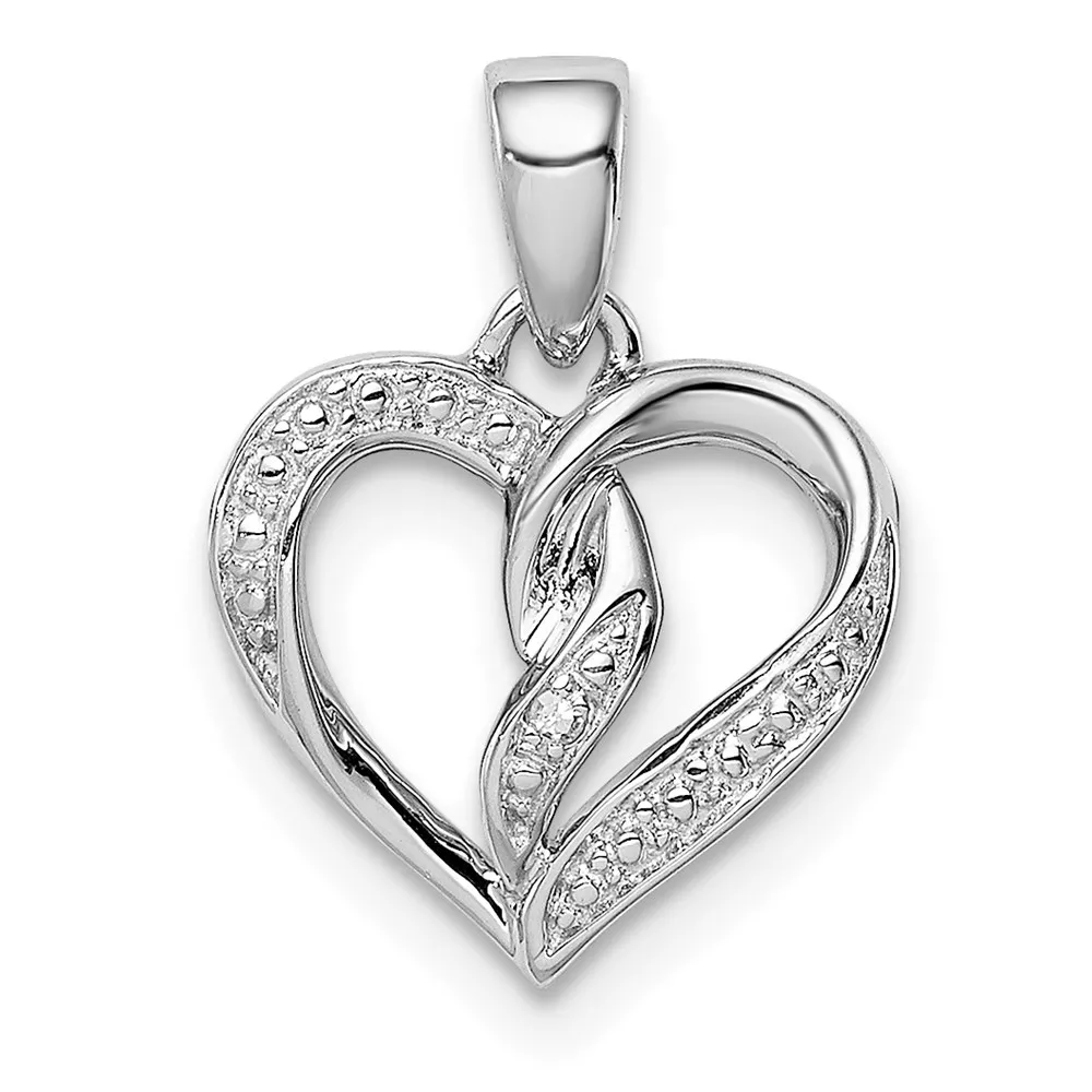 Sterling Silver Rhodium Plated Diamond Heart Pendant