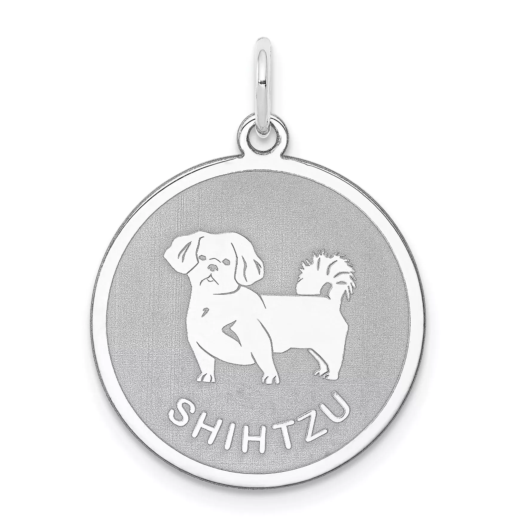 Sterling Silver Rhodium-Plated Shih Tzu Charm with Engravable Back