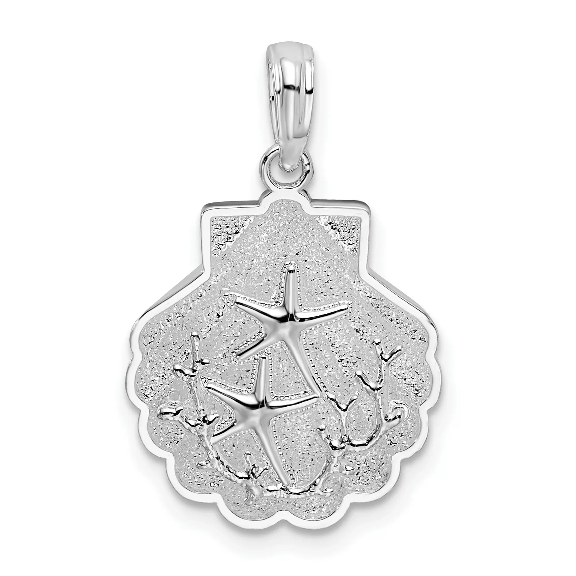 Sterling Silver Seashell Pendant with Starfish and Coral Design, Nautical Ocean Theme