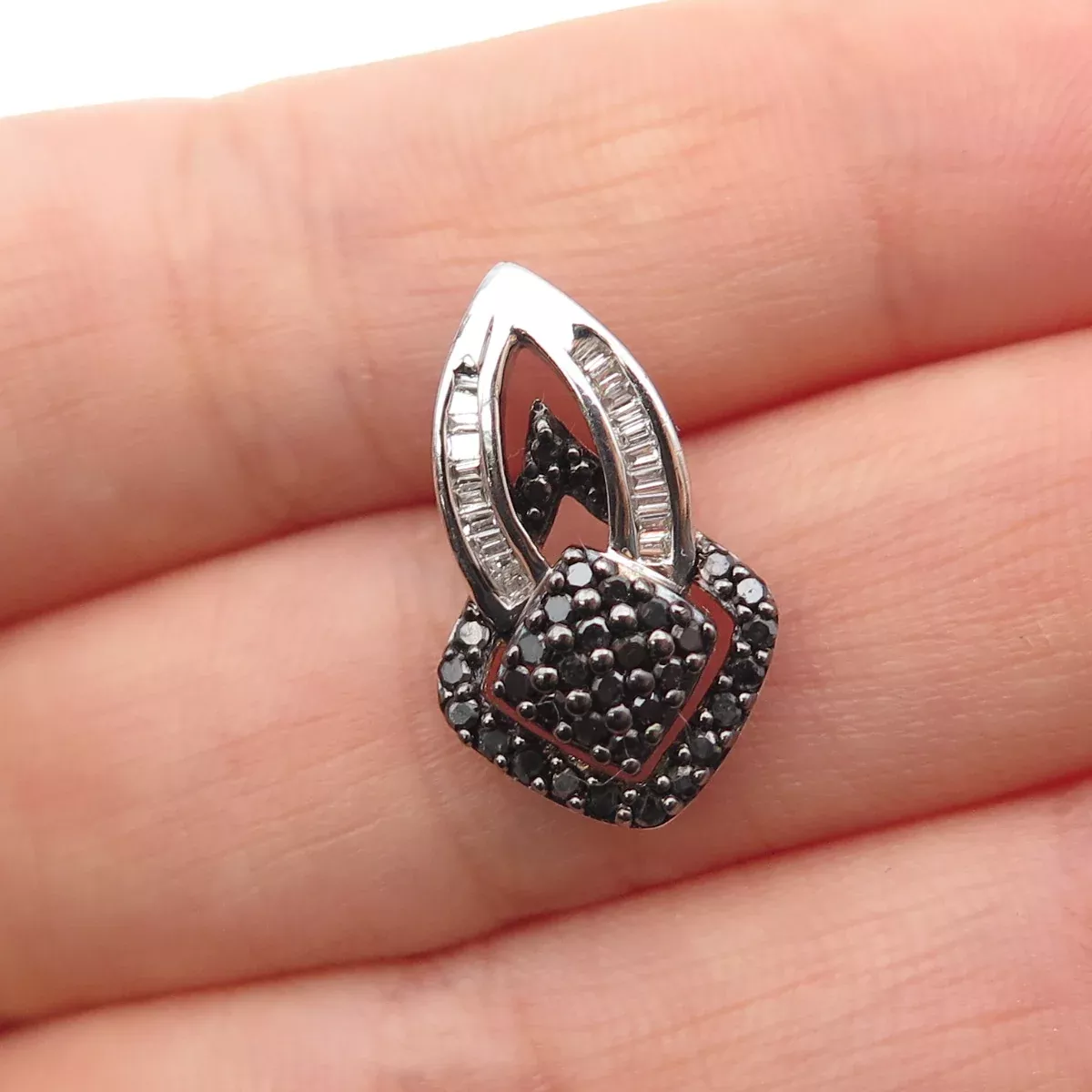 SUN 925 Sterling Silver Real Black & White Diamond Mini Slide Pendant