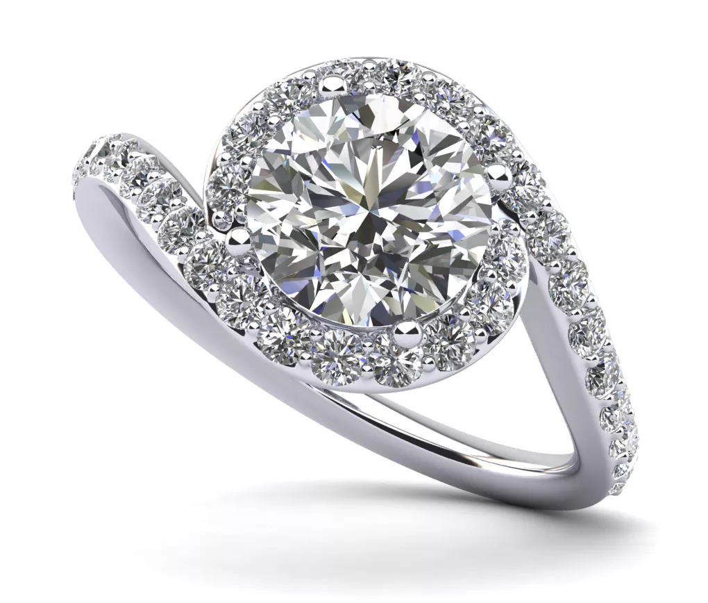Swirl Halo Diamond Engagement Ring 1.5 Carat Total Weight