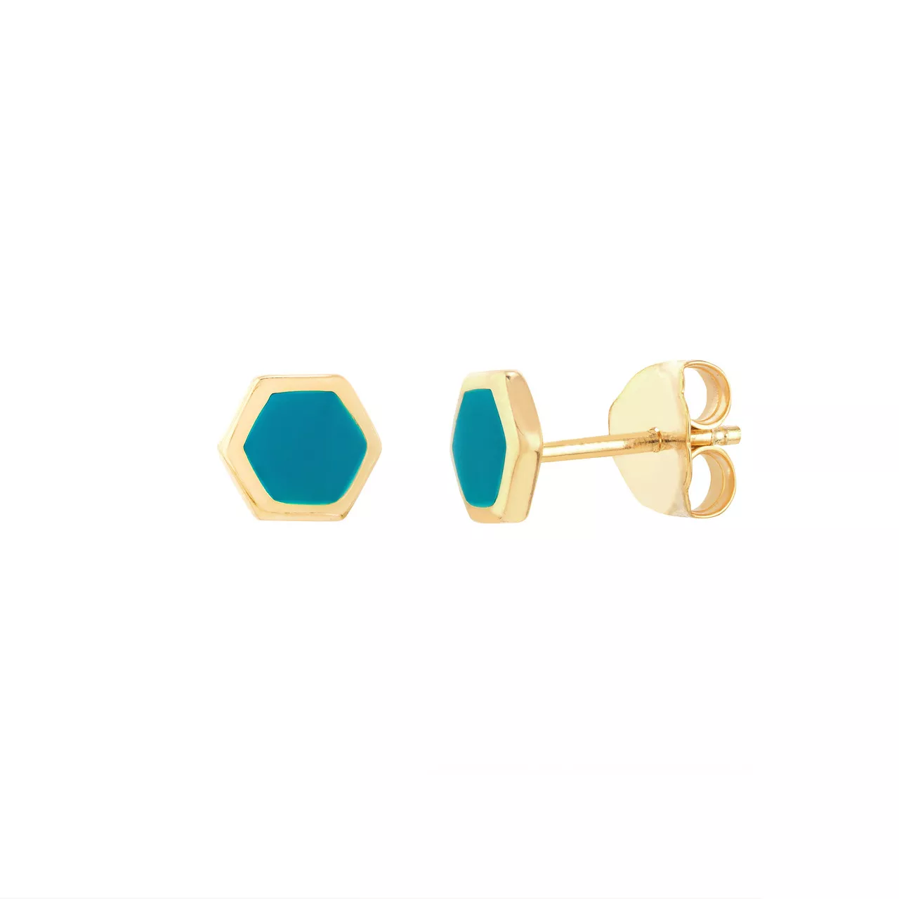 Turquoise Enamel Hexagon Stud Earrings