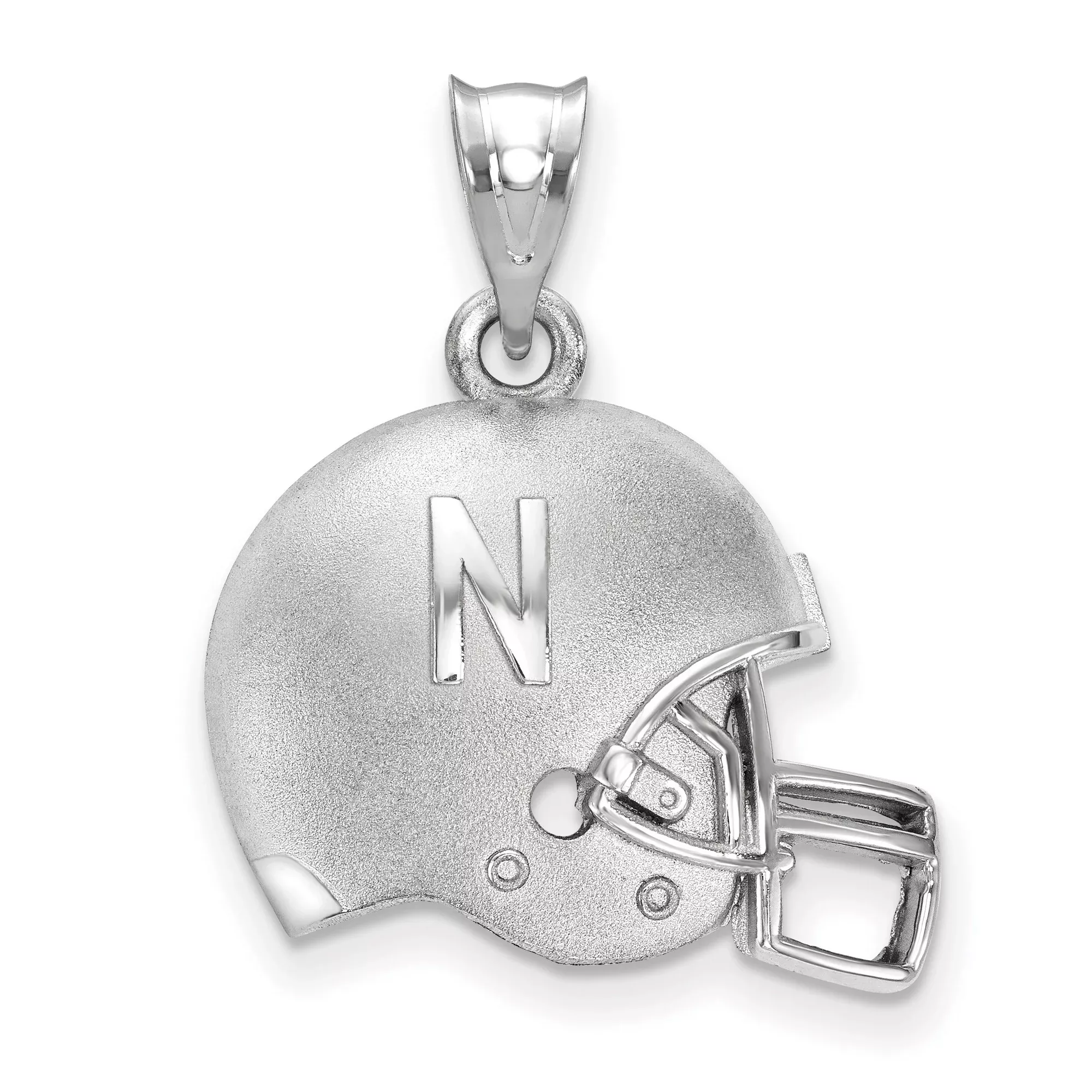 University of Nebraska Cornhuskers School Letter on Football Helmet Charm Pendant in Real 925 Sterling Silver