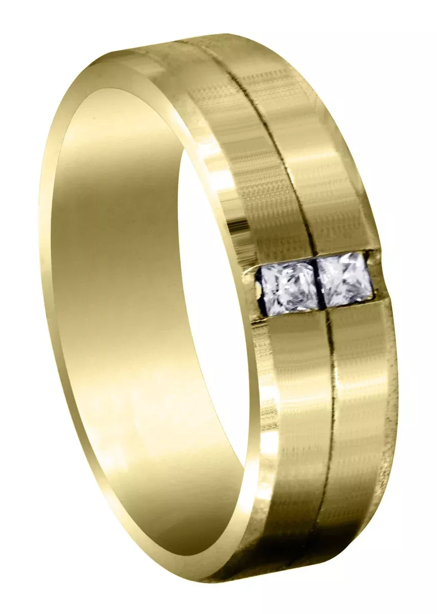Yellow Gold Diamond Mens Wedding Band | 0.34 Carats | Satin Finish (Rhett)