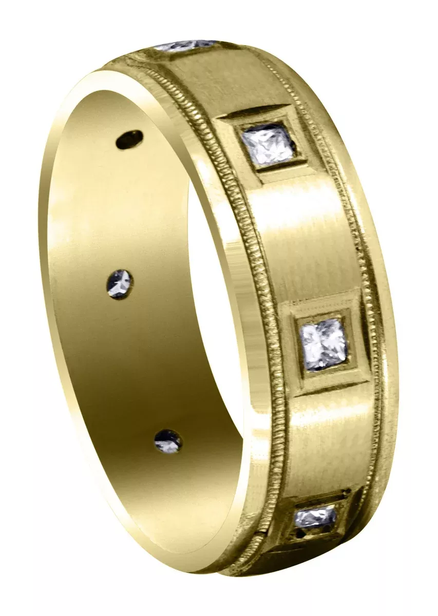 Yellow Gold Diamond Mens Wedding Band | 0.4 Carats | Satin Finish (Cesar)
