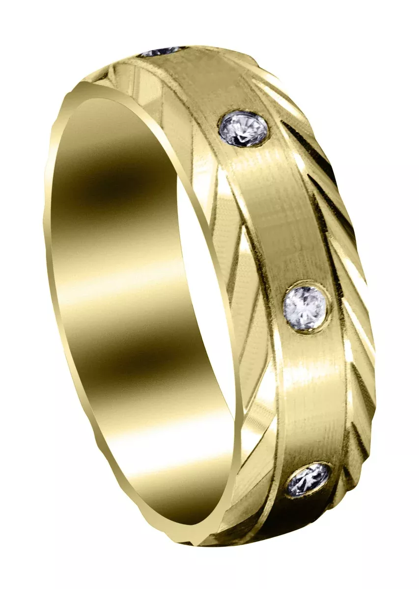 Yellow Gold Diamond Mens Wedding Band | 0.4 Carats | Satin Finish (Edgar)