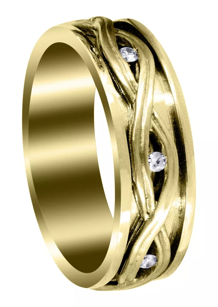 Yellow Gold Diamond Unique Mens Wedding Band | 0.21 Carats | Satin Finish (Dexter)