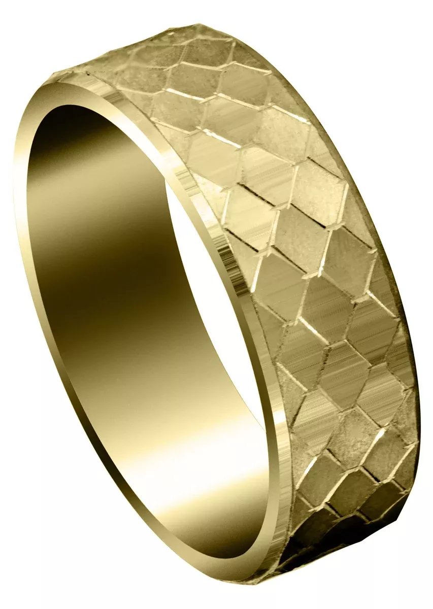 Yellow Gold Fancy Carved Contemporary Mens Wedding Band | Satin / High Polish Finish (Luke)