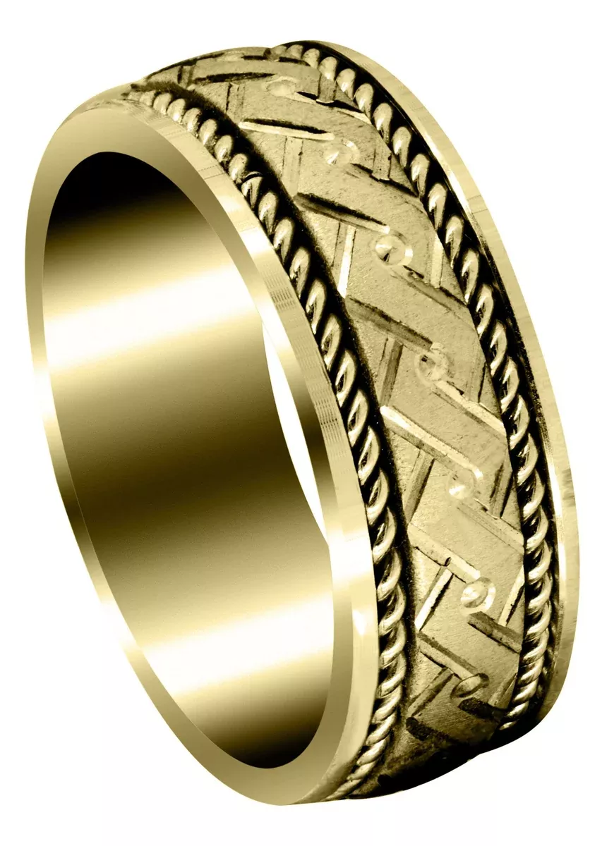 Yellow Gold Modern Mens Wedding Band | Cross Satin Finish (Gael)