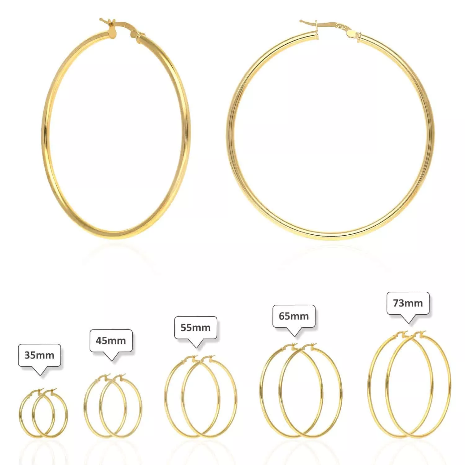 Yellow Gold Over 925 Sterling Silver Hoop Earrings 35mm-73mm