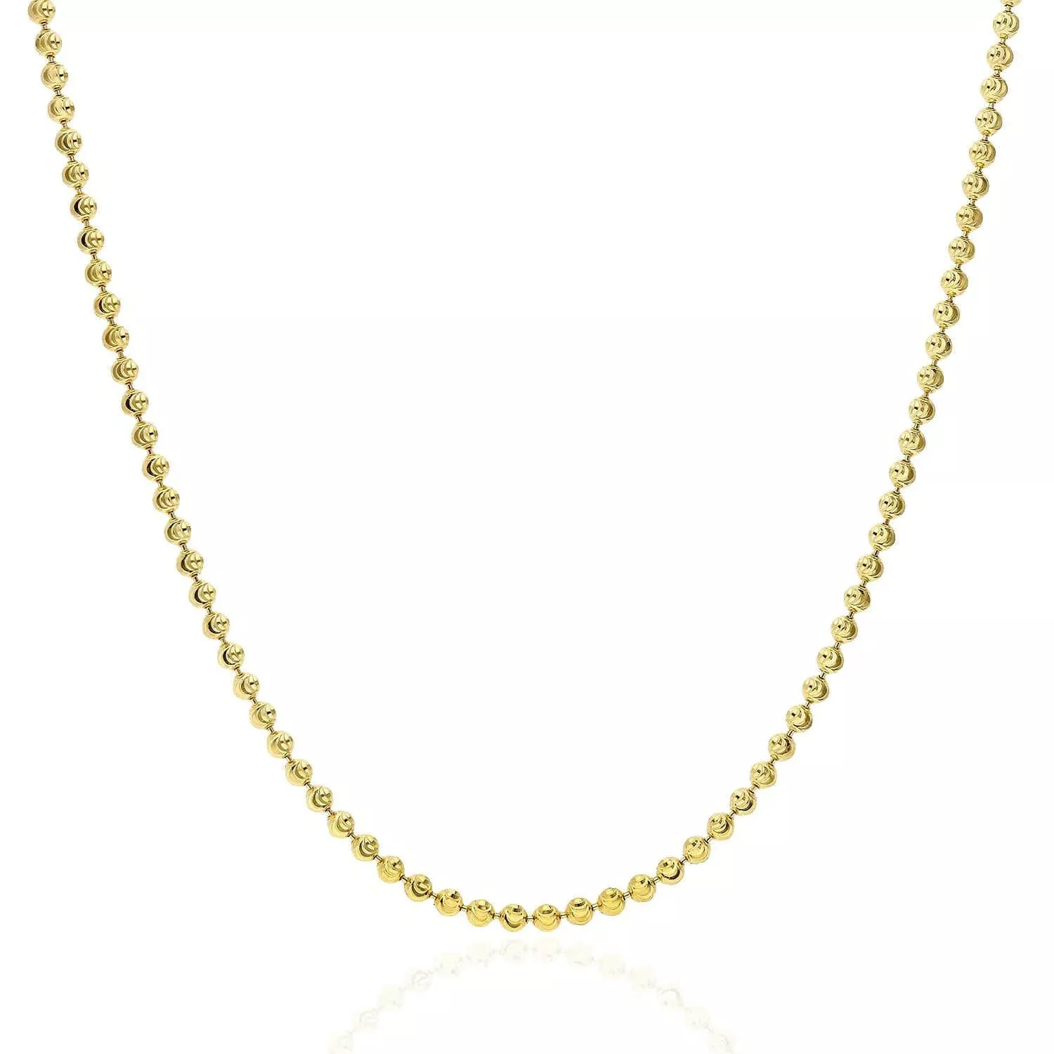 Yellow Gold Over Silver 2.3mm Ball Bead Moon-Cut Dog Tag Chain (Hollow) 16"-30"