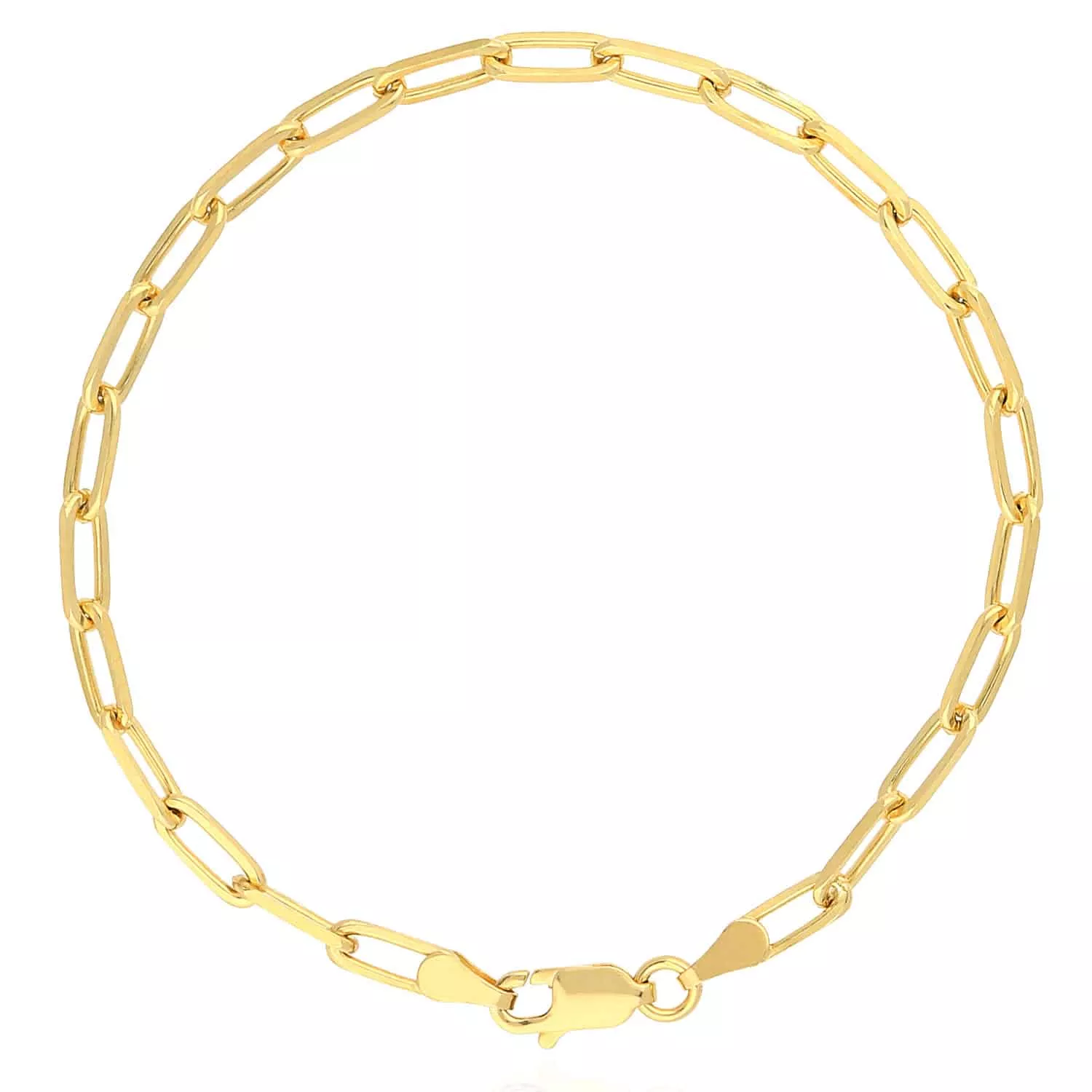 Yellow Gold Over Sterling Silver 3mm Paperclip Elongated Bracelet (Solid Links) 7"-8"