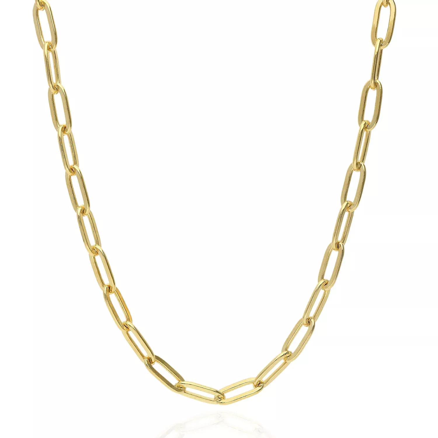 Yellow Gold Over Sterling Silver 6mm Paperclip Elongated Chain (Solid Links) 16"-24"