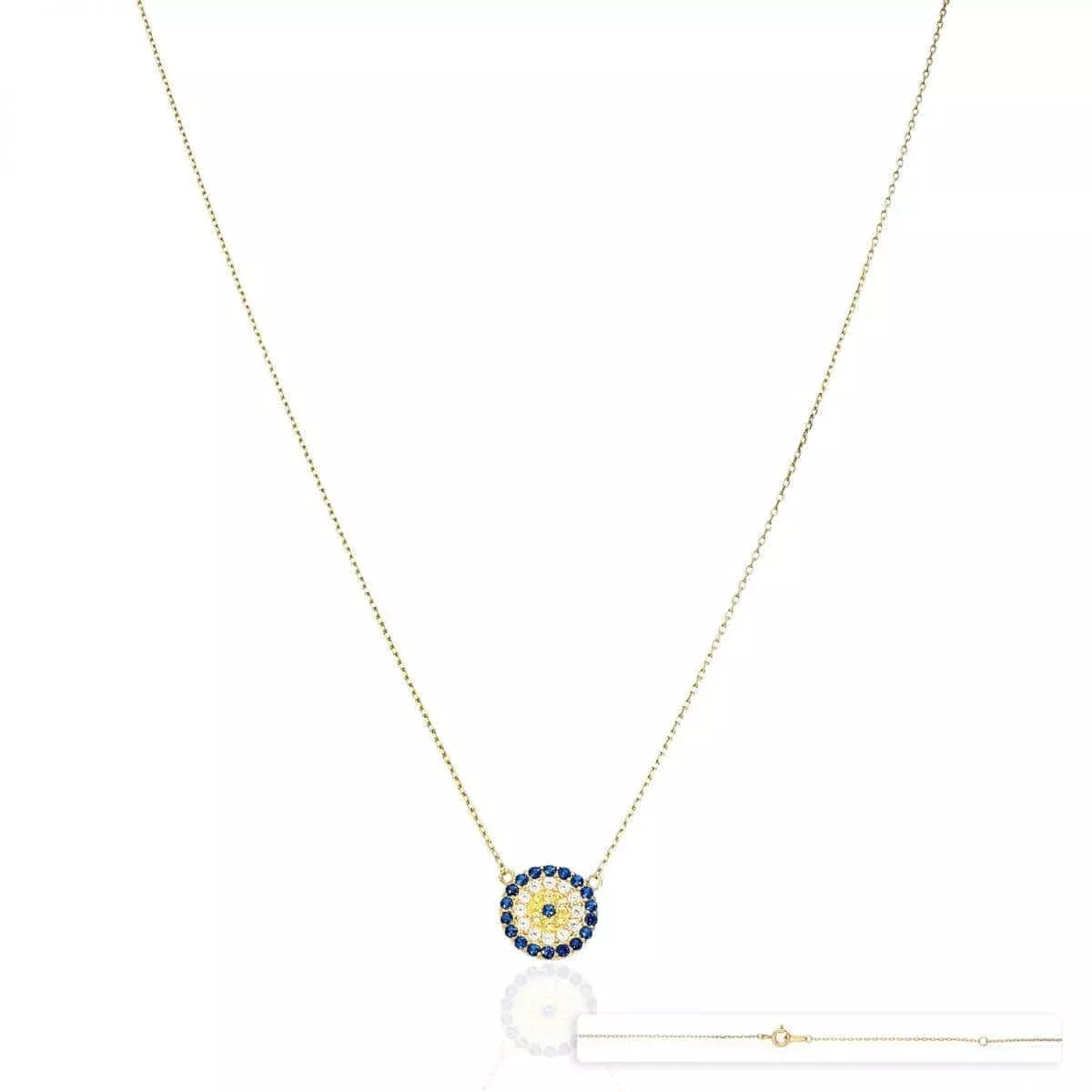 Yellow Gold Over Sterling Silver CZ Evil Eye Necklace 18"