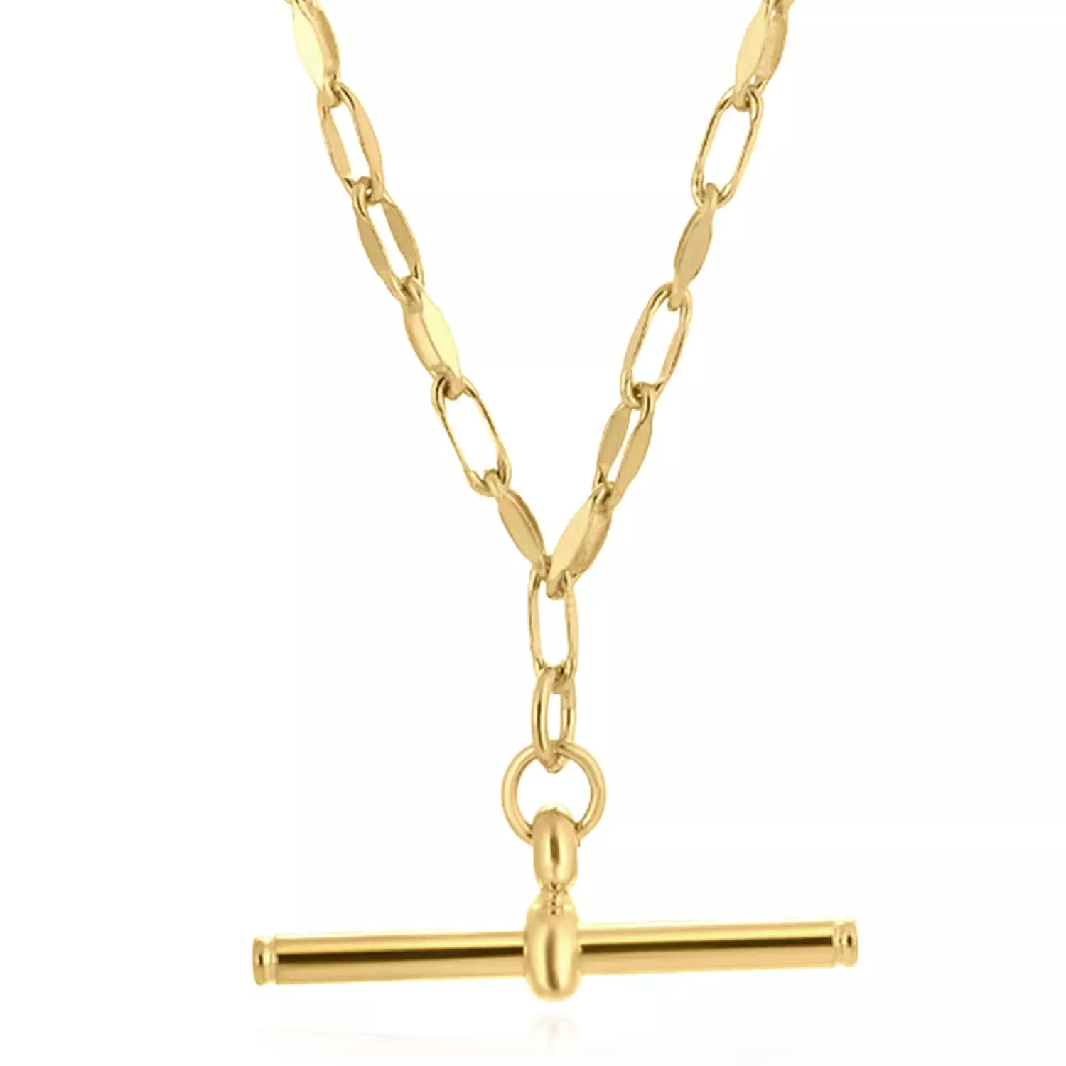 Yellow Gold Over Sterling Silver Toggle T-Bar Paperclip Necklace (Solid Links) 16"-18" Adjustable