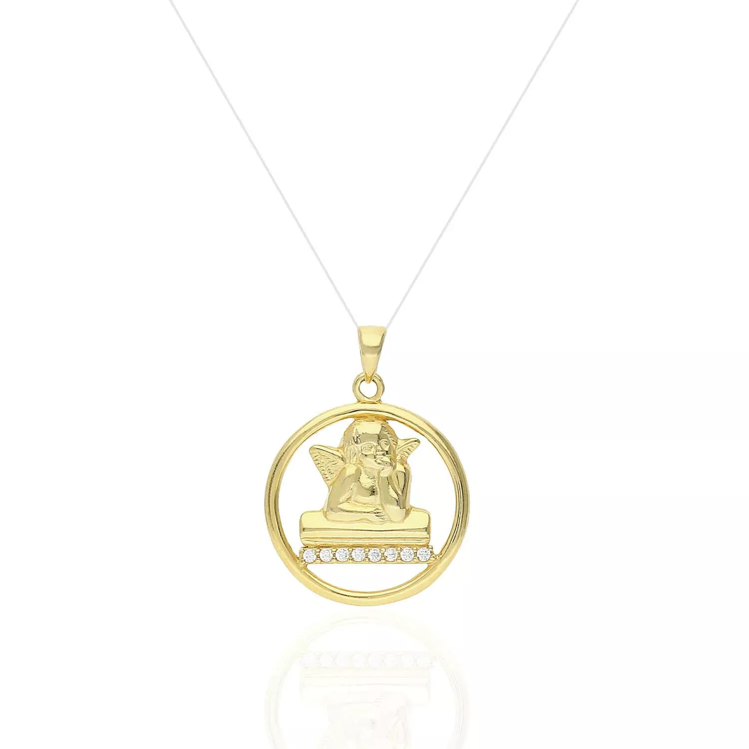 Yellow Gold Over Sterling Silver White Zirconia Guardian Angel Pendant