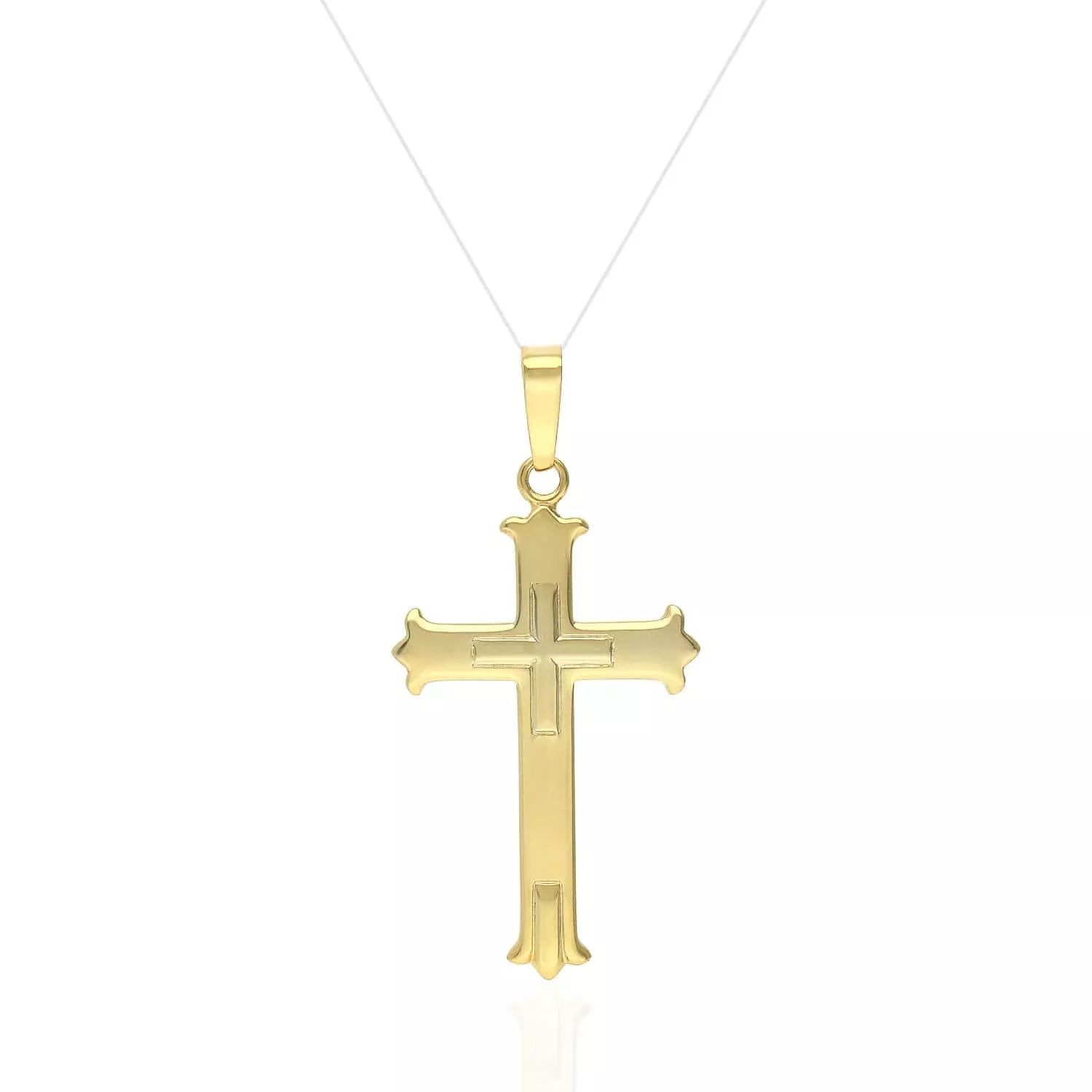 Yellow Gold Tone Over 925 Sterling Silver Religious Cross Pendant