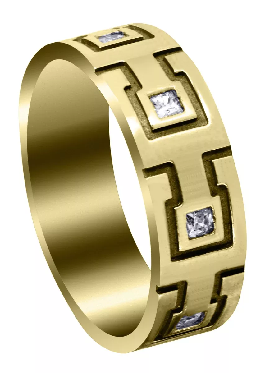 Yellow Gold Unique Mens Wedding Band | 0.4 Carats | High Polish Finish (Andy)