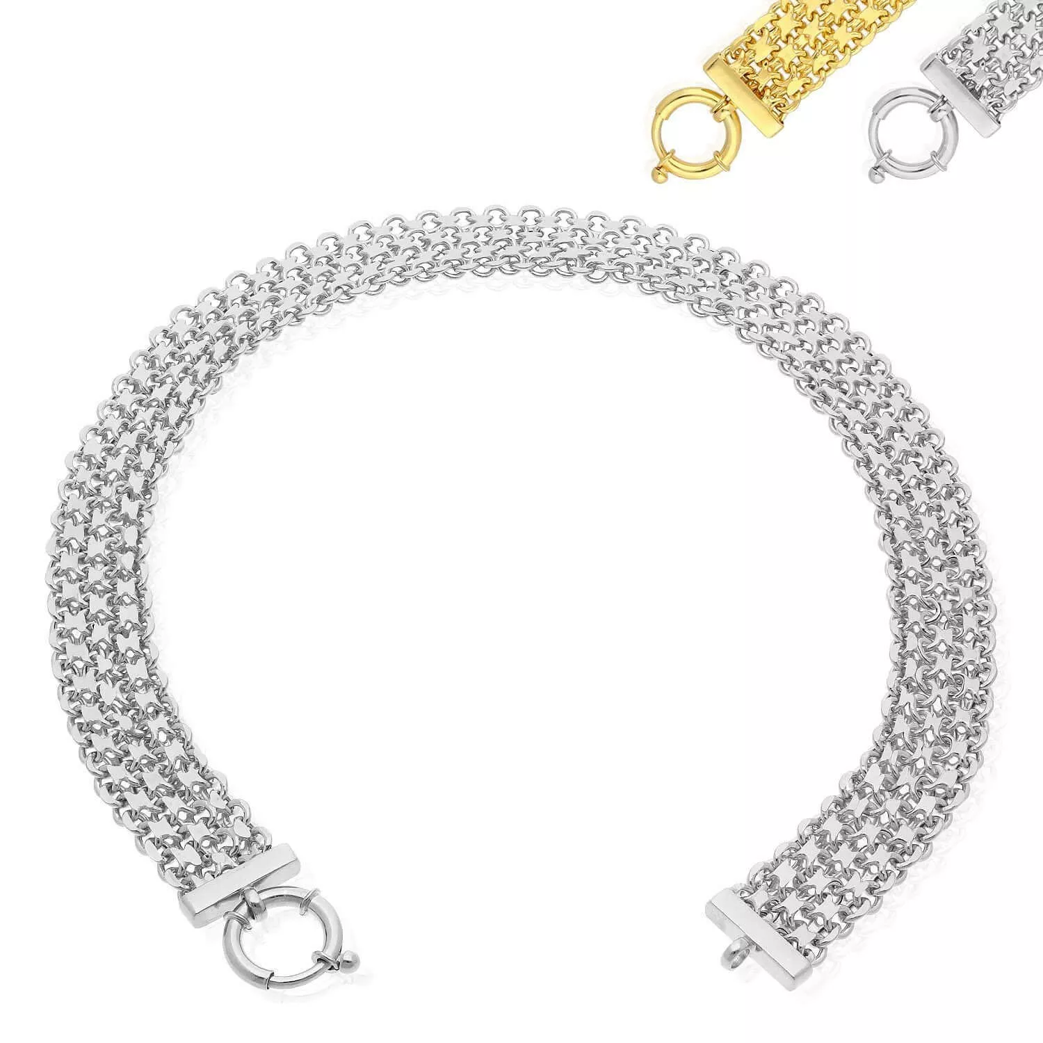 Yellow or White Gold Over Sterling Silver 17mm Bismark Chain (Solid Links) 17"