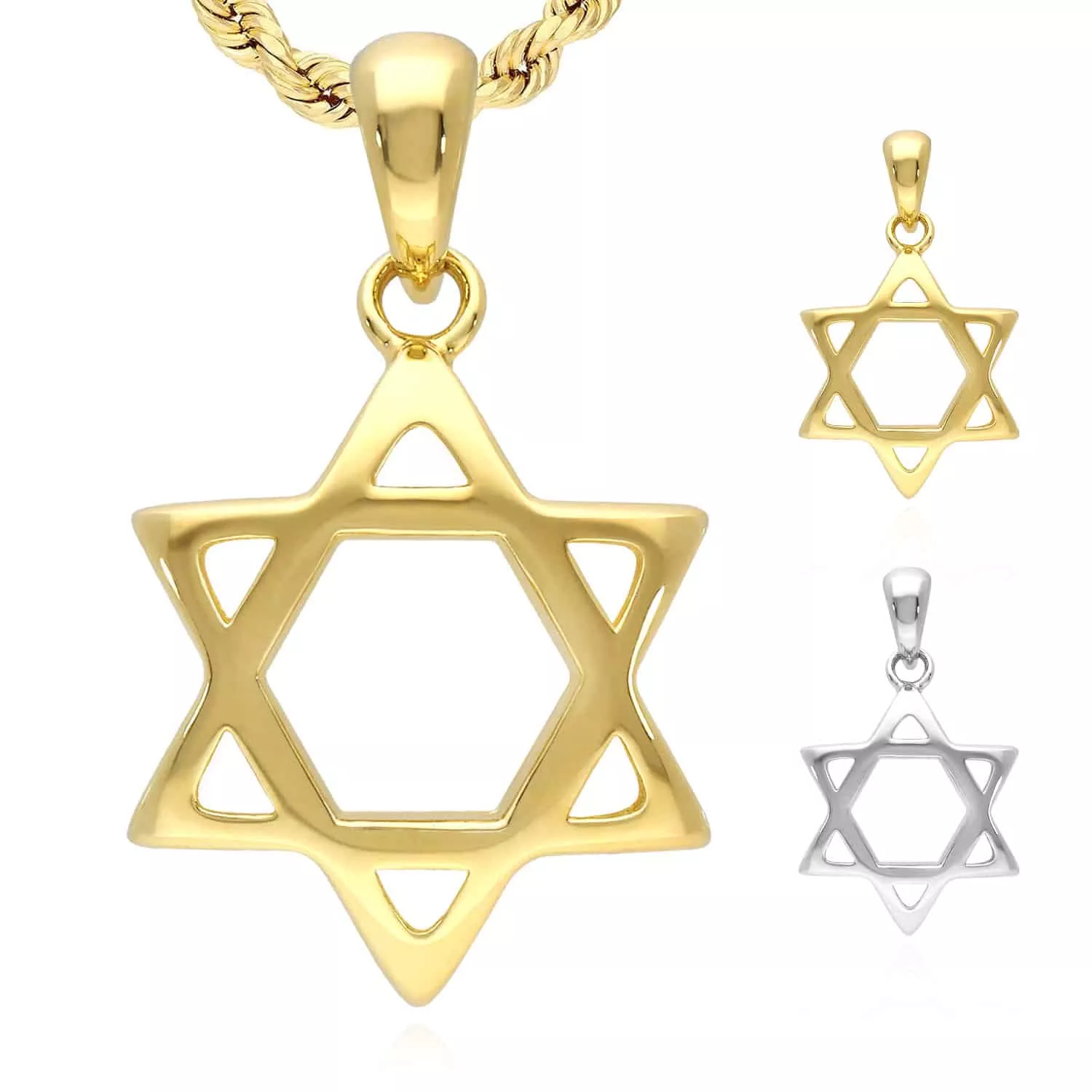 Yellow White 14K Gold Over Silver Star of David Magen David Pendant