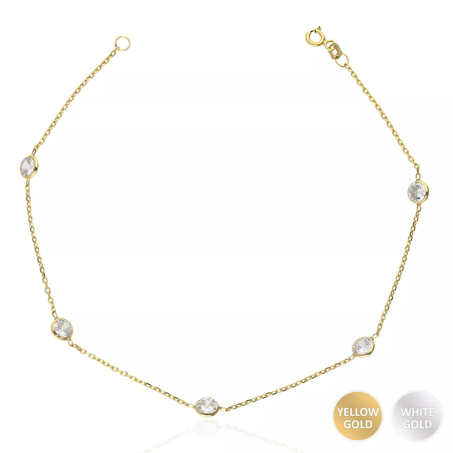 Yellow White Gold Over Sterling Silver CZ By The Yard Anklet (Solid Links) 10"