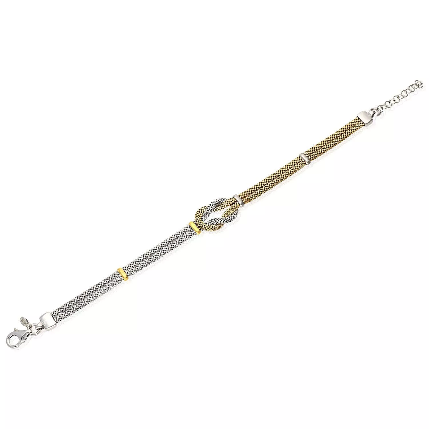 Yellow White Gold Over Sterling Silver Mesh Hercules Knot Adjustable Bracelet (Solid Links) 7"-8" Adjustable