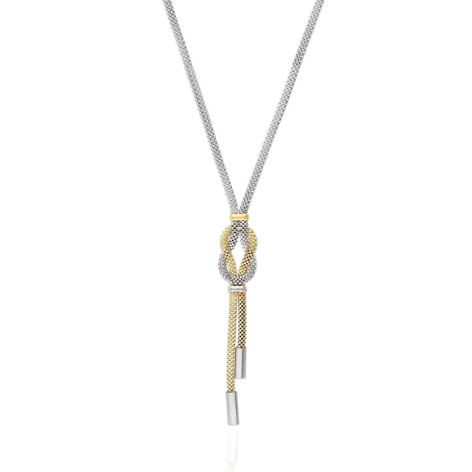 Yellow White Gold Over Sterling Silver Mesh Hercules Knot Adjustable Necklace (Solid Links) 17"-19" Adjustable