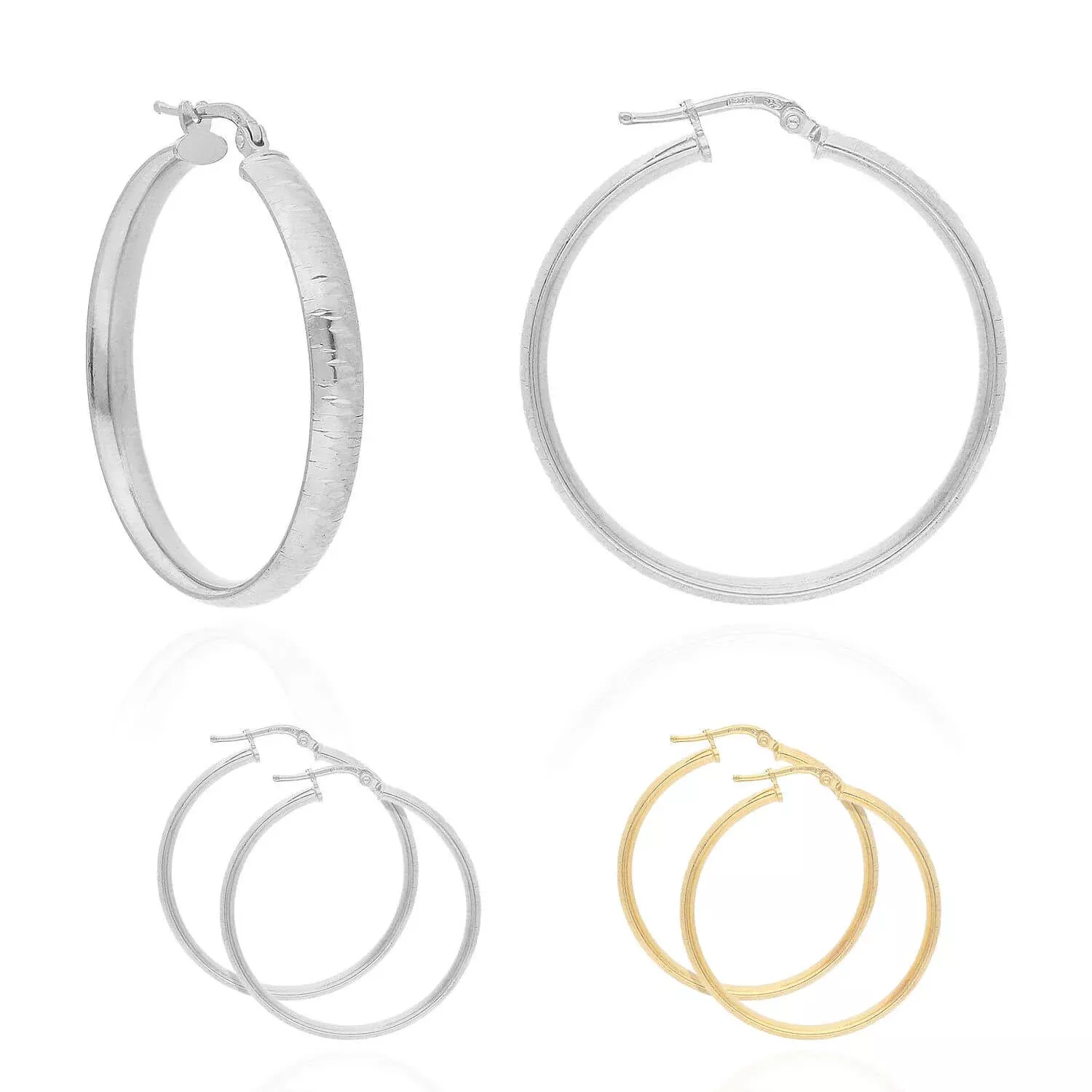 Yellow White Gold Over Sterling Silver Textured Half Tube Round Hoop Earrings