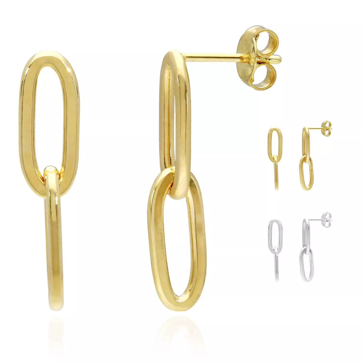 Yellow White Gold Tone 925 Silver Paperclip Earrings 24mm