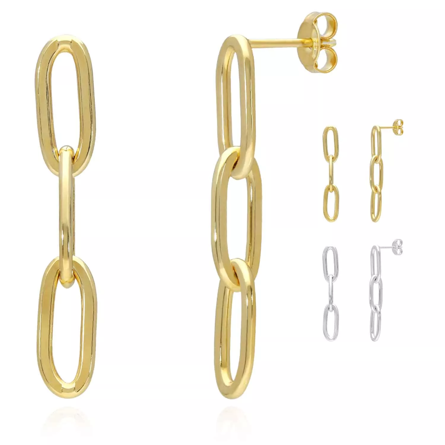 Yellow White Gold Tone 925 Silver Paperclip Earrings 35mm