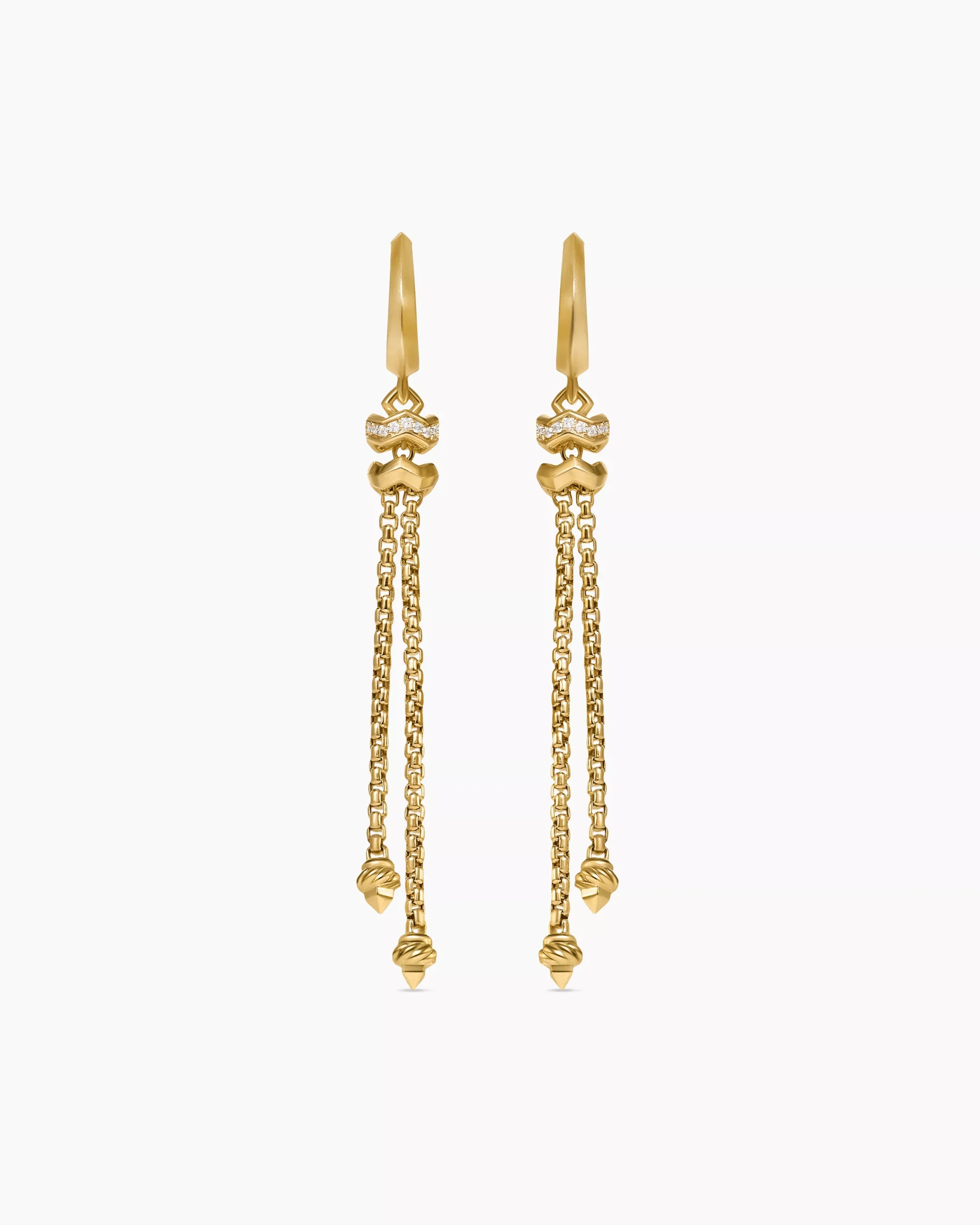 Zig Zag Stax™ Chain Drop Earrings 18K Yellow Gold with Diamonds, 66mm