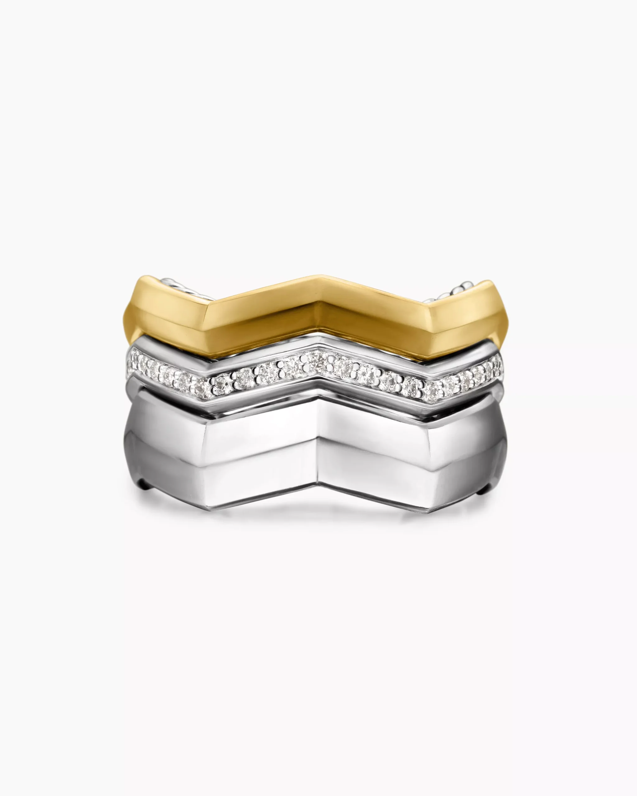 Zig Zag Stax™ Three Row Ring Sterling Silver with 18K Yellow Gold and Diamonds, 11.7mm
