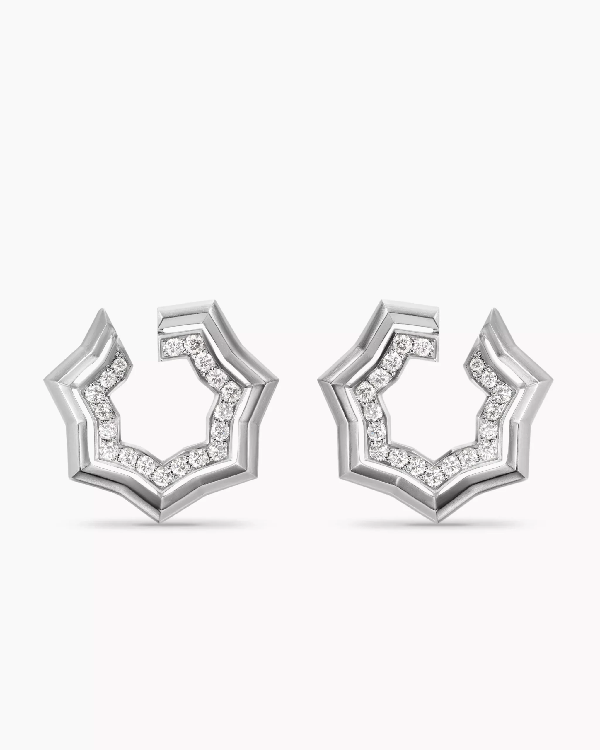 Zig Zag Stax™ Two Row Hoop Earrings Sterling Silver with Diamonds, 27mm